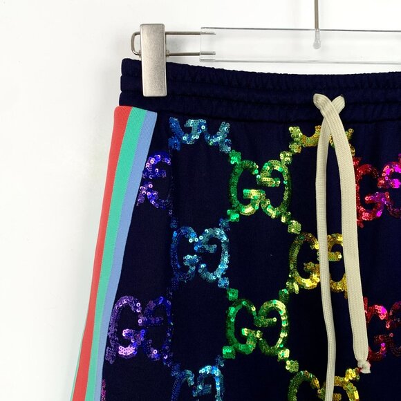 Gucci Womens Rainbow Sequin GG Monogram Skirt W/ Side Stripes - Picture 3 of 7